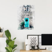 モダンアートブルー絵画ドアの水色 ポスター (ホームオフィス)