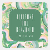 モダンアート抽象芸術緑結婚色 スクエアシール (正面)