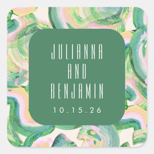 モダンアート抽象芸術緑結婚色 スクエアシール (正面)