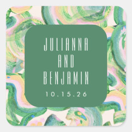 モダンアート抽象芸術緑結婚色 スクエアシール