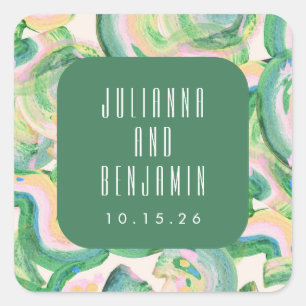 モダンアート抽象芸術緑結婚色 スクエアシール