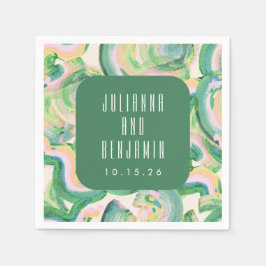モダンアート抽象芸術緑結婚色 スタンダードカクテルナプキン