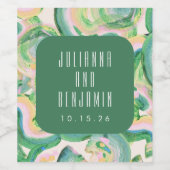 モダンアート抽象芸術緑結婚色 ワインラベル (シングルラベル)