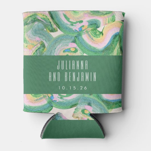 モダンアート抽象芸術緑結婚色 缶クーラー (正面)