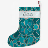 モダンアート海ブルーバラ金ゴールド幾何学的 スモールクリスマスストッキング (裏面)
