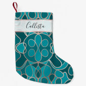 モダンアート海ブルーバラ金ゴールド幾何学的 スモールクリスマスストッキング (正面)