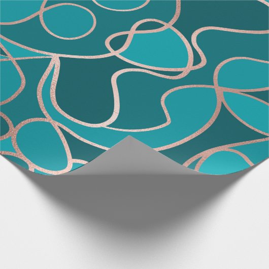 モダンアート海ブルーバラ金ゴールド幾何学的 ラッピングペーパー (角)