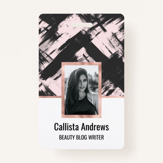 モダンアート赤面ピンク黒抽象芸術ブラシストローク バッジ (正面)