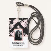 モダンアート赤面ピンク黒抽象芸術ブラシストローク バッジ (正面ランヤード)