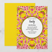 モダンアート イエロー & ピンク アブストラクトパターン 招待状 (正面/裏面)