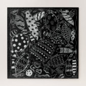 モダンアート 黒と白の魚のパターン ジグソーパズル (横)