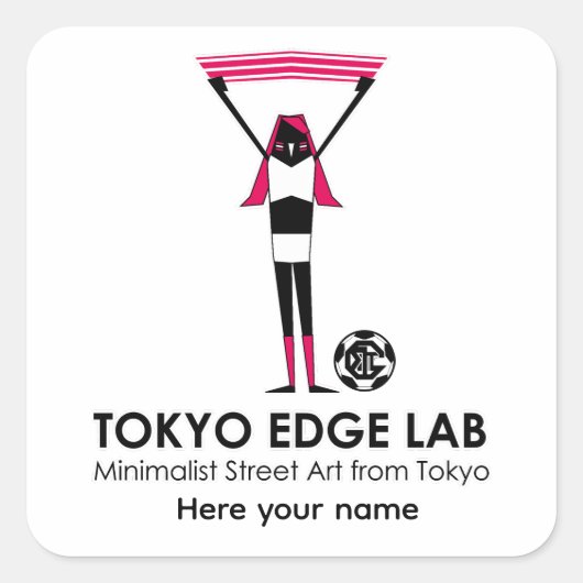 モダンアーバンサッカーファン女子グラフィック スクエアシール (正面)