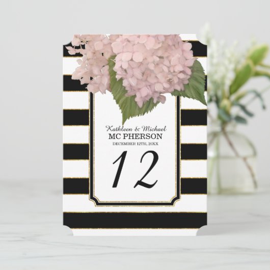 モダンアールデコスタイルアジサイフェイク金ゴールドストライプの 招待状 (スタンド正面)