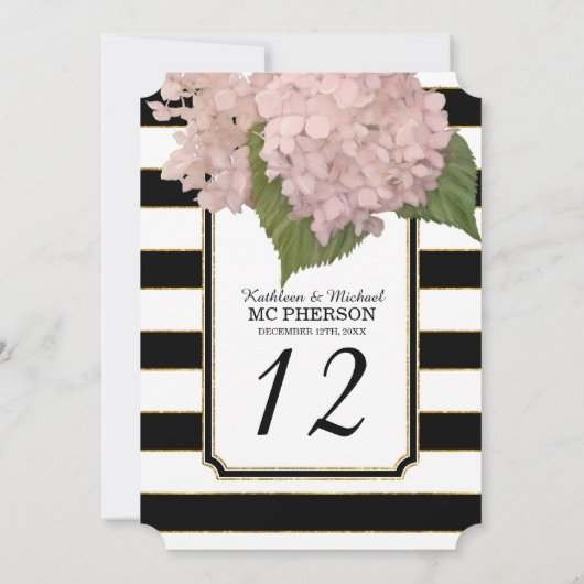 モダンアールデコスタイルアジサイフェイク金ゴールドストライプの 招待状 (裏面)