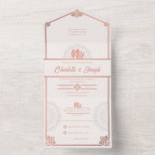 モダンアールデコスワン赤面バラピンク結婚ズ オールインワン招待状 (内側)