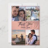 モダンアールデコピンクスワン4写真結婚ズ サンキューカード (正面)