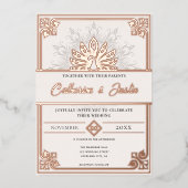 モダンアールデコピーコ結婚ックバラ金ゴールド 箔招待状 (正面)