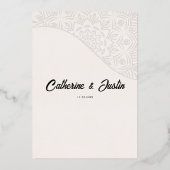 モダンアールデコピーコ結婚ックバラ金ゴールド 箔招待状 (裏面)