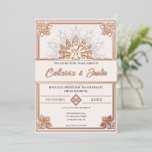 モダンアールデコピーコ結婚ックバラ金ゴールド 箔招待状 (立ち正面)