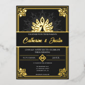 モダンアールデコピーコ結婚ック金ゴールド 箔招待状 (正面)