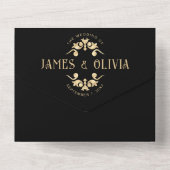 モダンアールデコブラックと金ゴールドフェイク結婚ズ オールインワン招待状 (裏面)