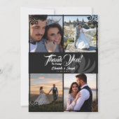 モダンアールデコブラックスワン4写真結婚ズ サンキューカード (正面)