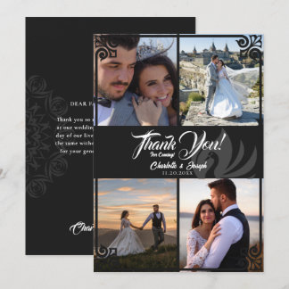 モダンアールデコブラックスワン4写真結婚ズ サンキューカード