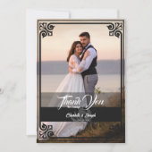 モダンアールデコブラック白鳥結婚写真 サンキューカード (正面)