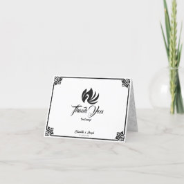 モダンアールデコブラック白鳥結婚写真 サンキューカード