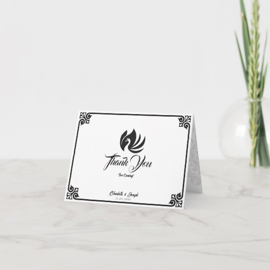 モダンアールデコブラック白鳥結婚写真 サンキューカード (正面)