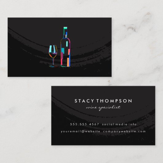 モダンアールデコワインボトルガラス 名刺 (正面/裏面)