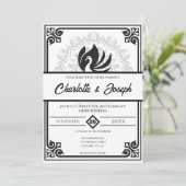 モダンアールデコ白鳥の黒結婚白 招待状 (スタンド正面)