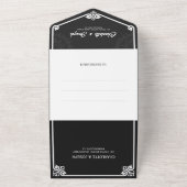 モダンアールデコ白黒白結婚鳥 オールインワン招待状 (外側)