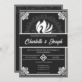 モダンアールデコ白黒白結婚鳥 招待状