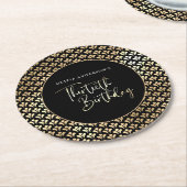 モダンアールデコ白黒金ゴールド誕生会 ラウンドペーパーコースター (アングル)