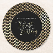 モダンアールデコ白黒金ゴールド誕生会 ラウンドペーパーコースター (正面)