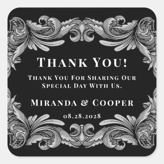 モダンアールデコ結婚リーフ スクエアシール (正面)