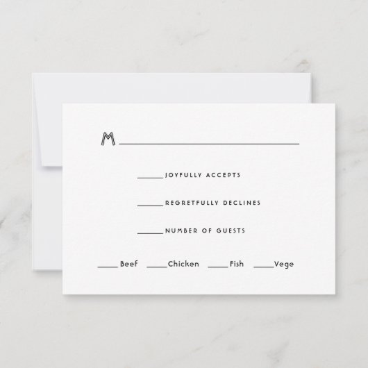 モダンアールデコ結婚式招待状RSVPカードブラック 出欠カード (裏面)