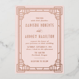 モダンアールデコ結婚赤面及びバラ金ゴールド 箔招待状