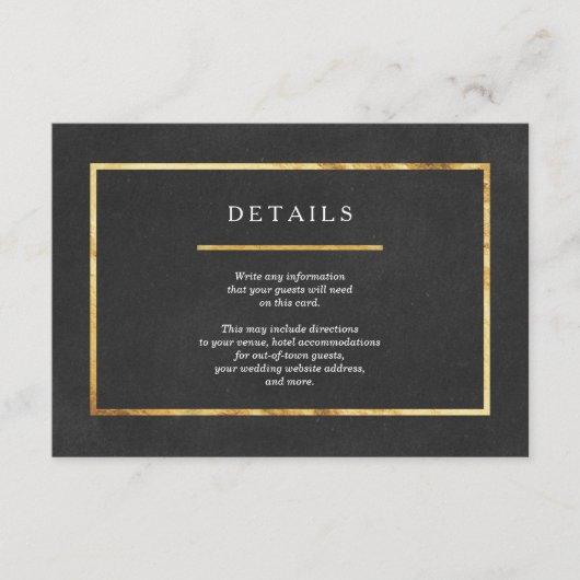 モダンアールデコ金ゴールドとブラック結婚の挿入カード エンクロージャーカード (正面)