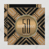 モダンアールデコ金ゴールド50番目の誕生日招待状 招待状 (正面/裏面)