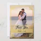 モダンアールデコ金ゴールドswan写真結婚の サンキューカード (正面)