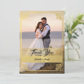 モダンアールデコ金ゴールドswan写真結婚の サンキューカード (スタンド正面)