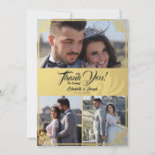 モダンアールデコ金ゴールドswan 3写真結婚s サンキューカード (正面)