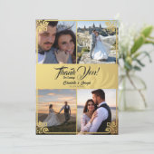 モダンアールデコ金ゴールドSWAN 4写真結婚s サンキューカード (スタンド正面)