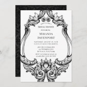 モダンアールデコ黒葉ブライダルシャワー 招待状 (正面/裏面)