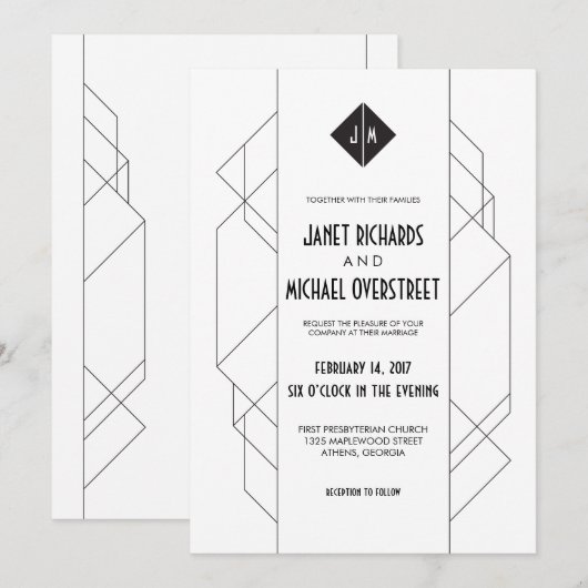 モダンアールデコ 招待状 (正面/裏面)