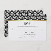 モダンアールデコ |白黒ウェディングRSVP 出欠カード (正面/裏面)