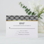 モダンアールデコ |白黒ウェディングRSVP 出欠カード (スタンド正面)
