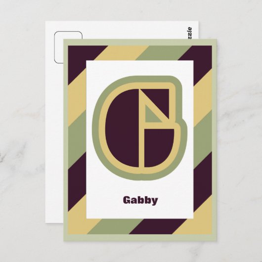 モダンアール縁どデコ文字Gとストライプの名前 ポストカード (正面/裏面)